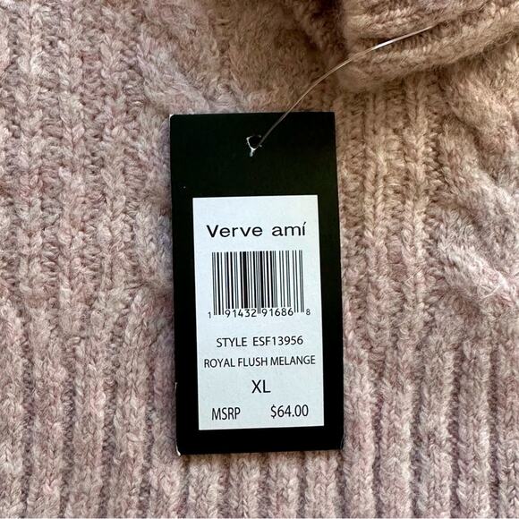 Verve Ami Sweater Pink Split Shawl Cowl Neck Soft Cable Knit Tunic Size XL NEW - Picture 7 of 12